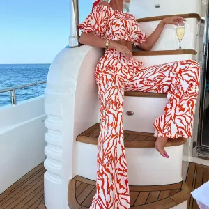 Off Shoulder Crop Top & Pants Set in Polyester