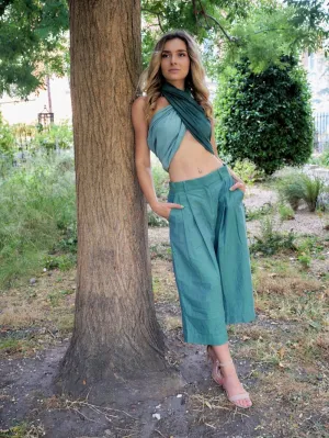 Organic Cotton Green Wide Leg Trouser