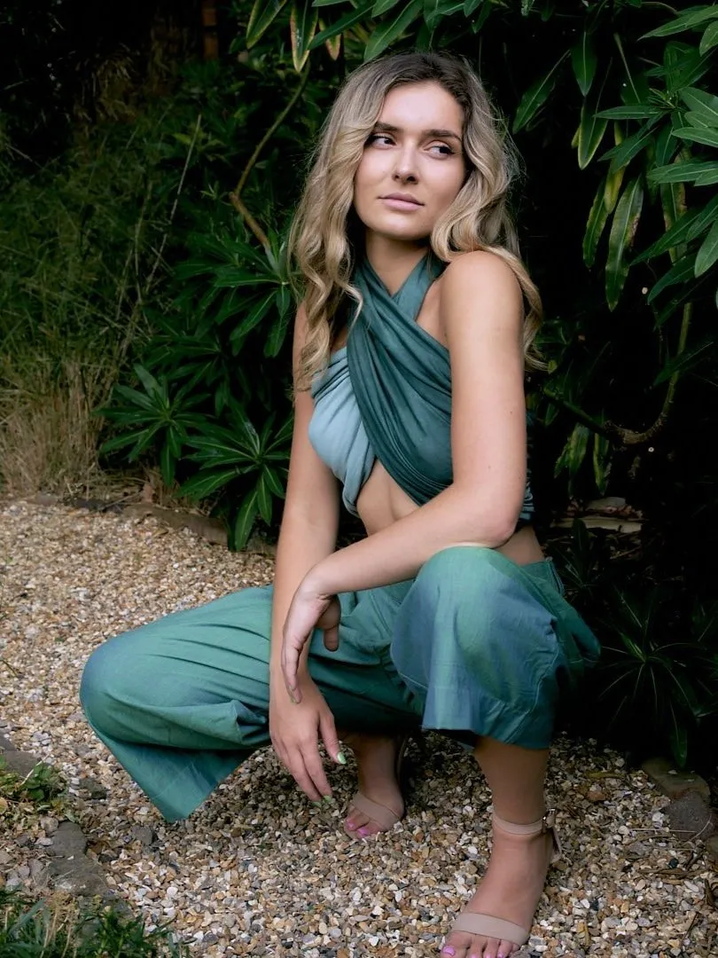 Organic Cotton Green Wide Leg Trouser