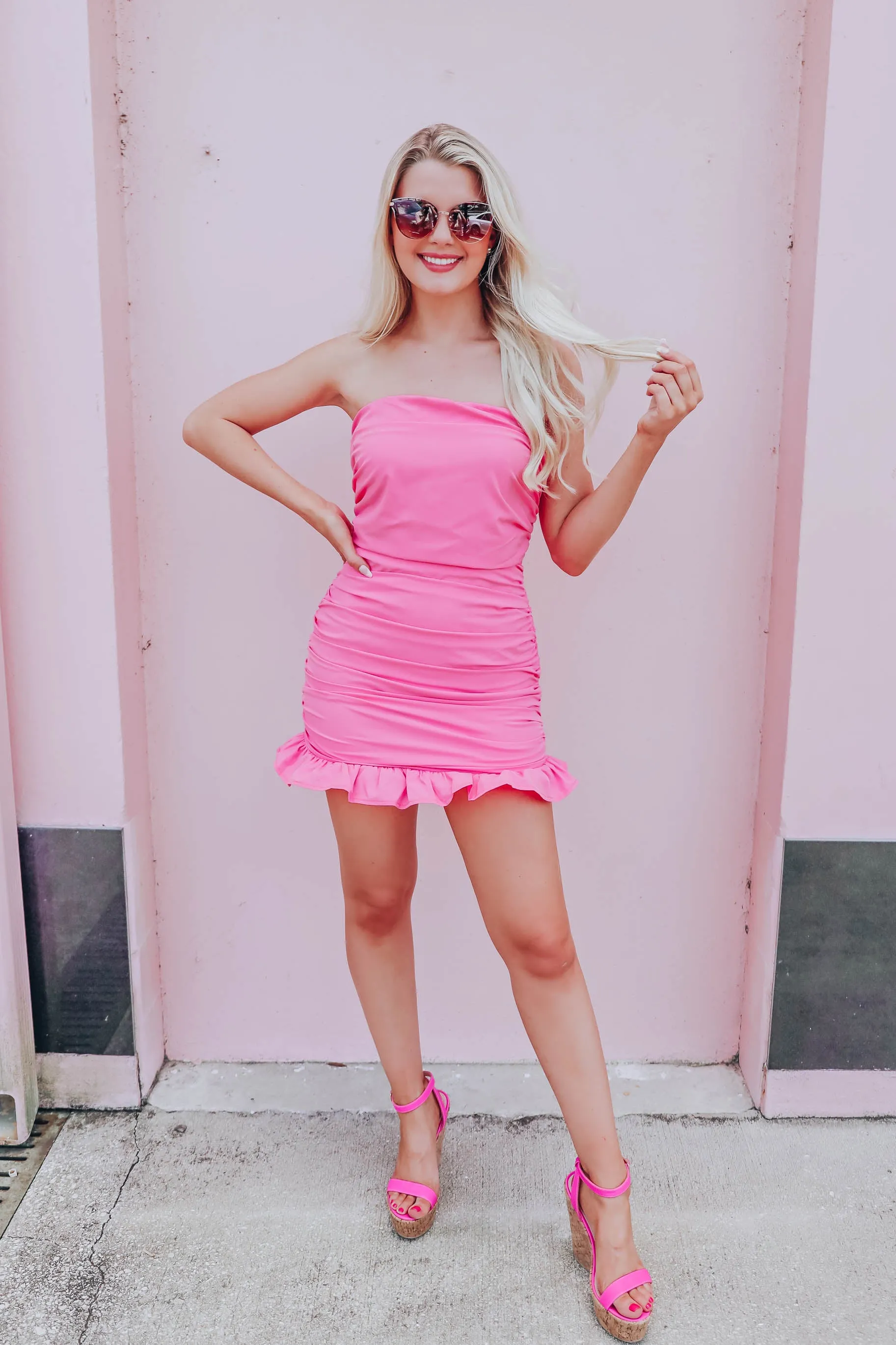 Pearl Pink Strapless Mini Dress