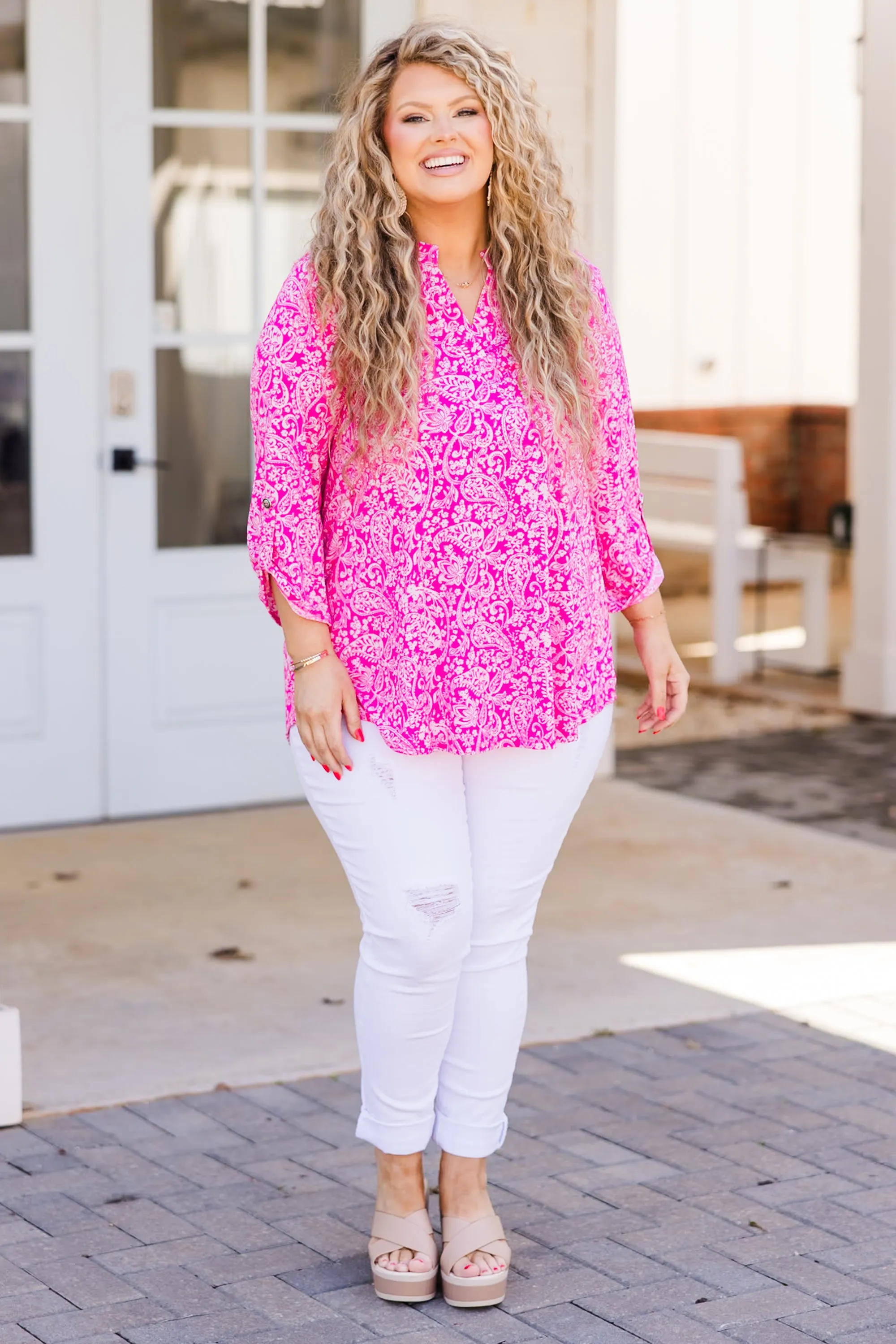 Pink With Peace Top, Hot Pink