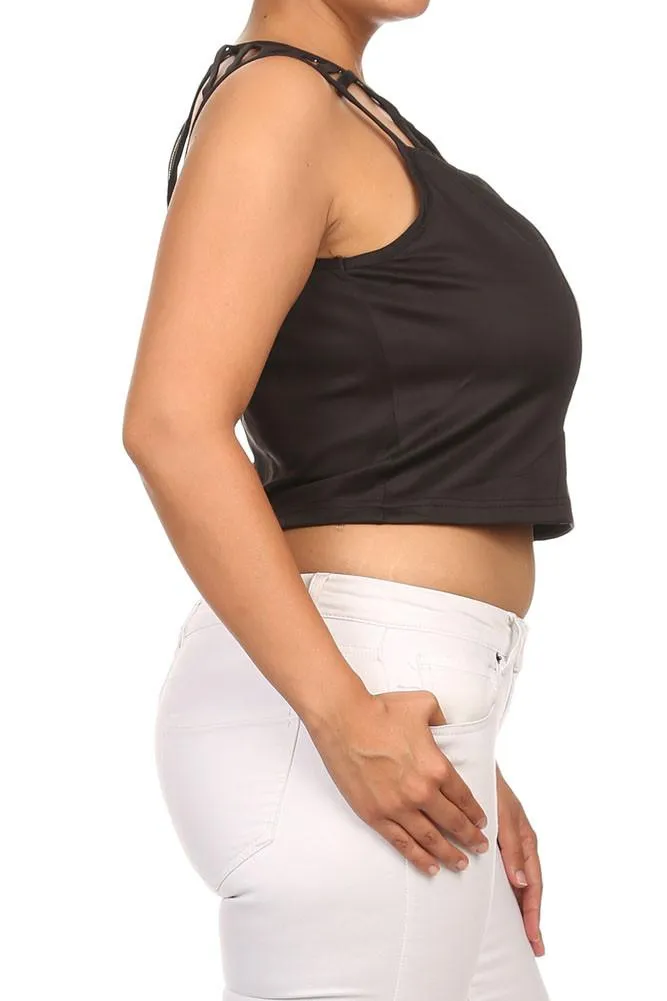 Plus Size Trendy Structure Strap Black Top