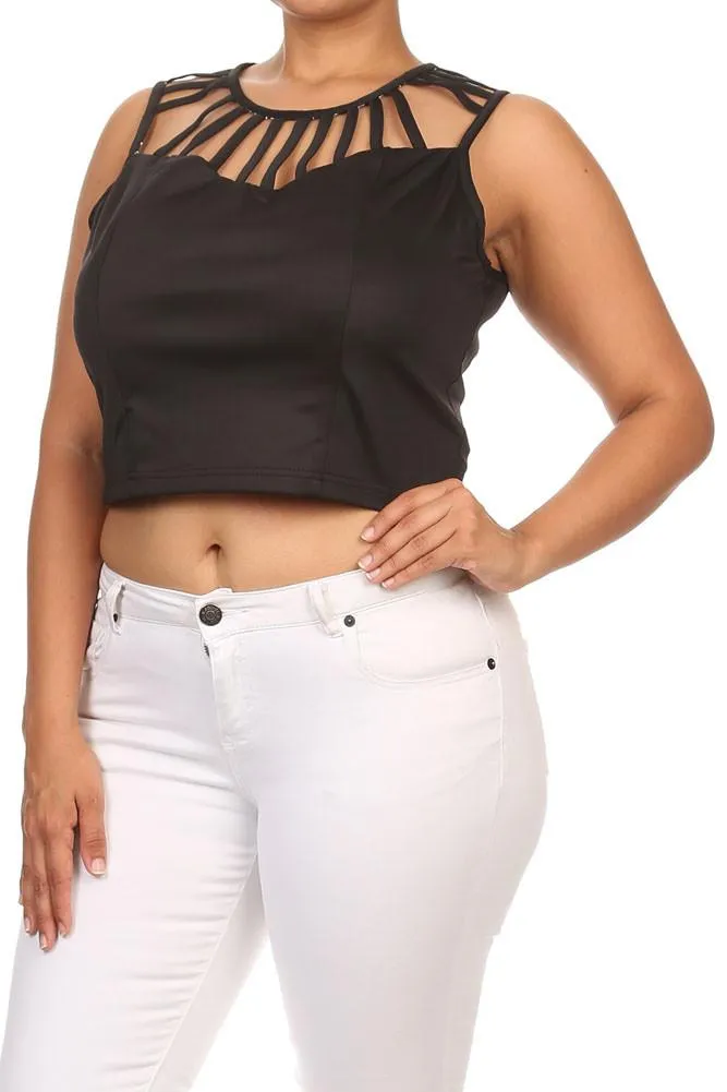 Plus Size Trendy Structure Strap Black Top