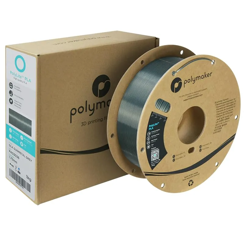 Polymaker Silk PLA Filament 1.75mm, Gunmetal Grey PLA 3D Printer Filament Silk 1kg - PolyLite 1.75mm PLA Filament Silk Gunmetal Grey Filament 1.75mm Shiny PLA 3D Filaments