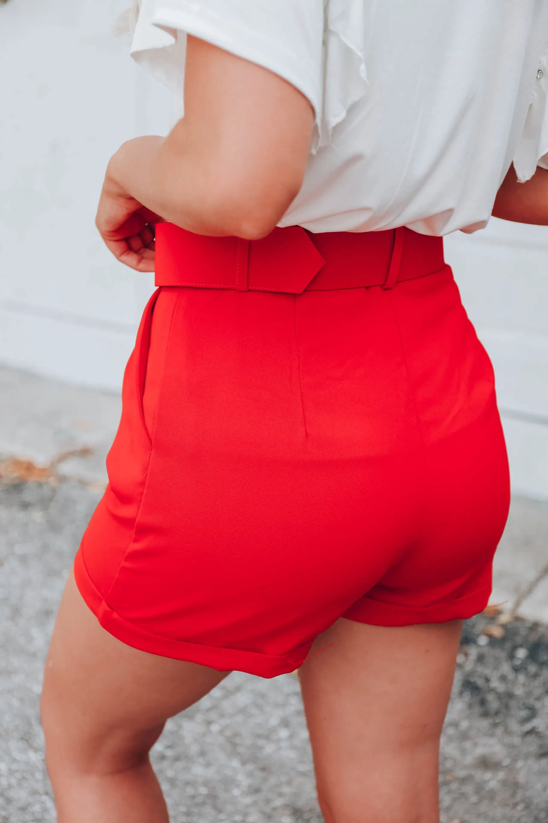 Ritzy Belted Dress Shorts - Red