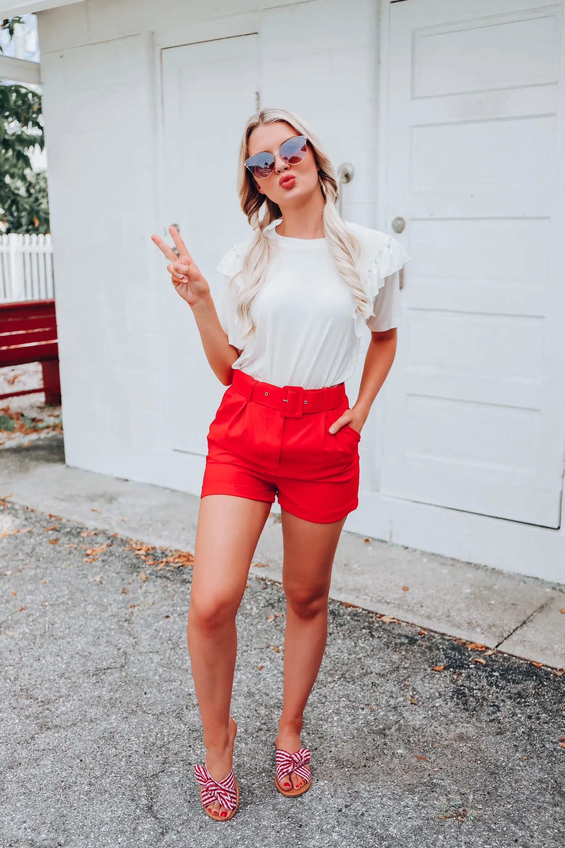 Ritzy Belted Dress Shorts - Red