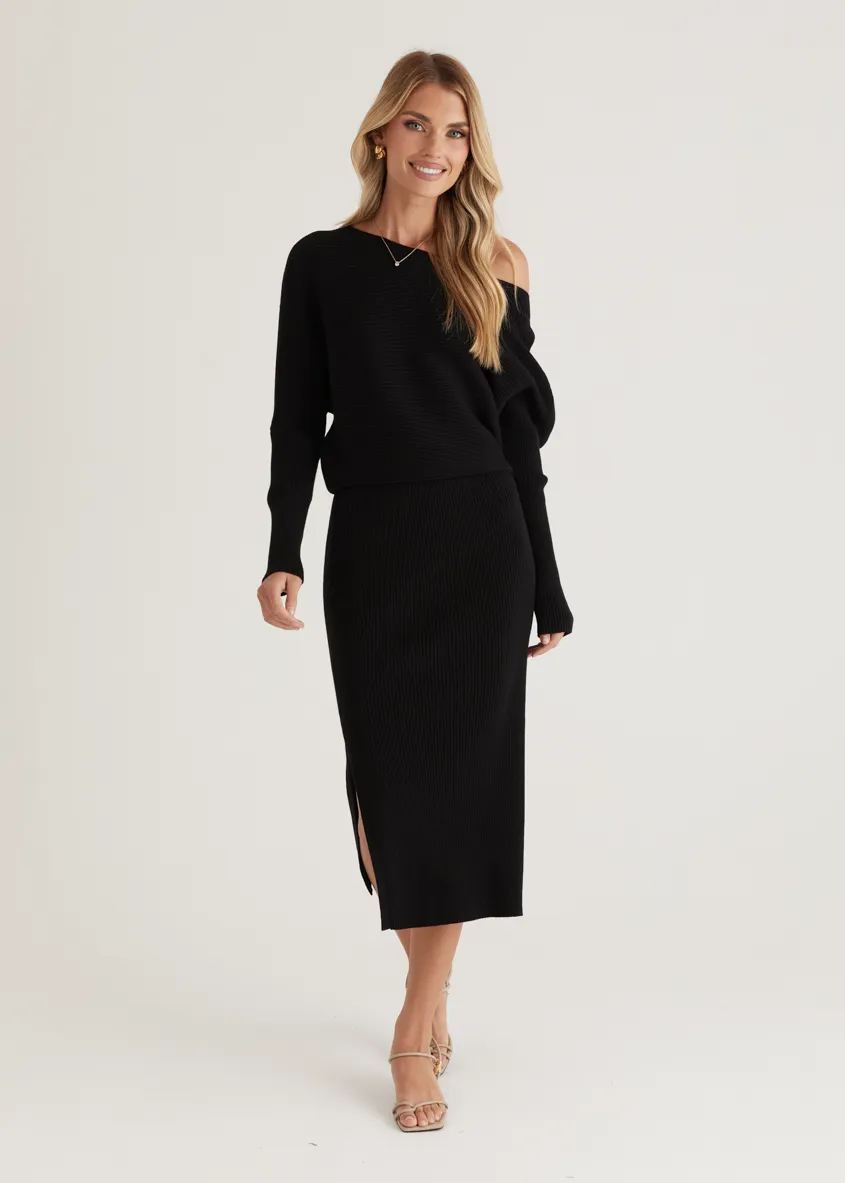 Rival Knit Midi Dress - Black