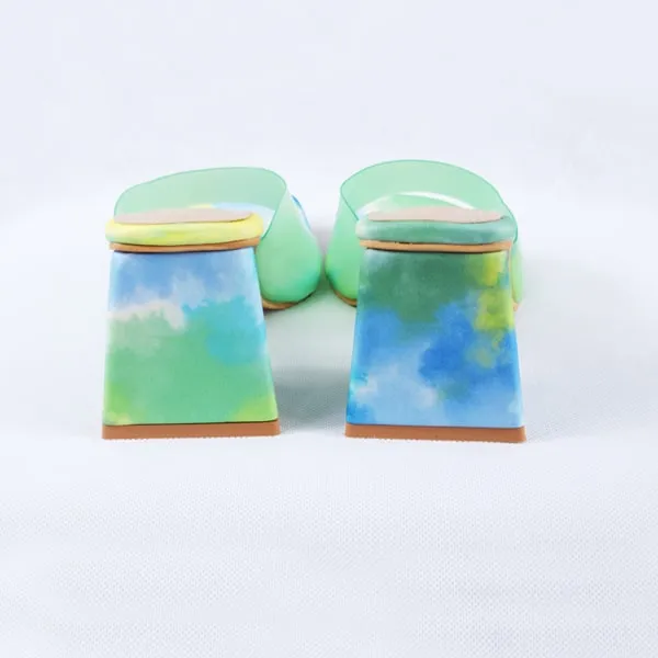 Sabeen Green Block Heels Mules