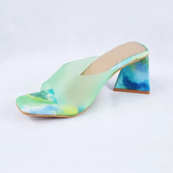 Sabeen Green Block Heels Mules