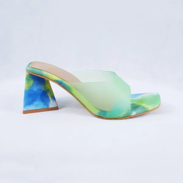 Sabeen Green Block Heels Mules