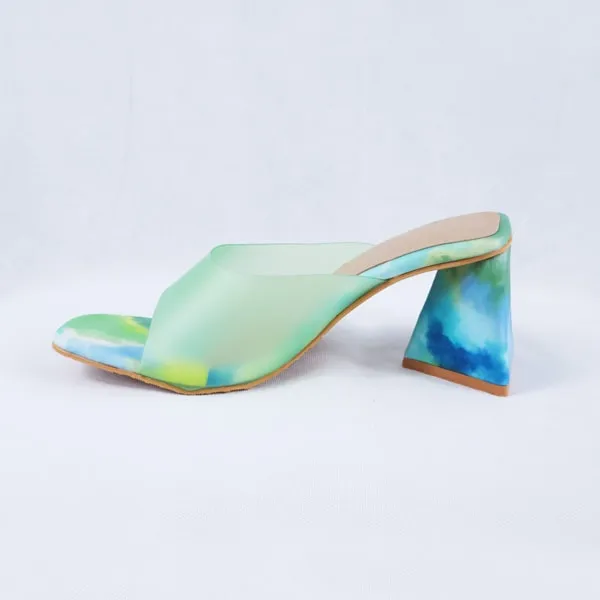Sabeen Green Block Heels Mules