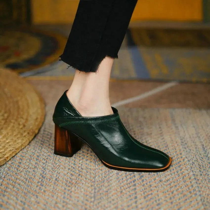 Sandra -  Square High Heels High Quality Genuine Leather