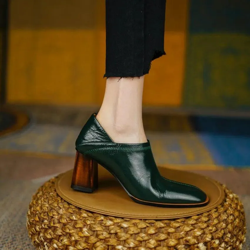 Sandra -  Square High Heels High Quality Genuine Leather
