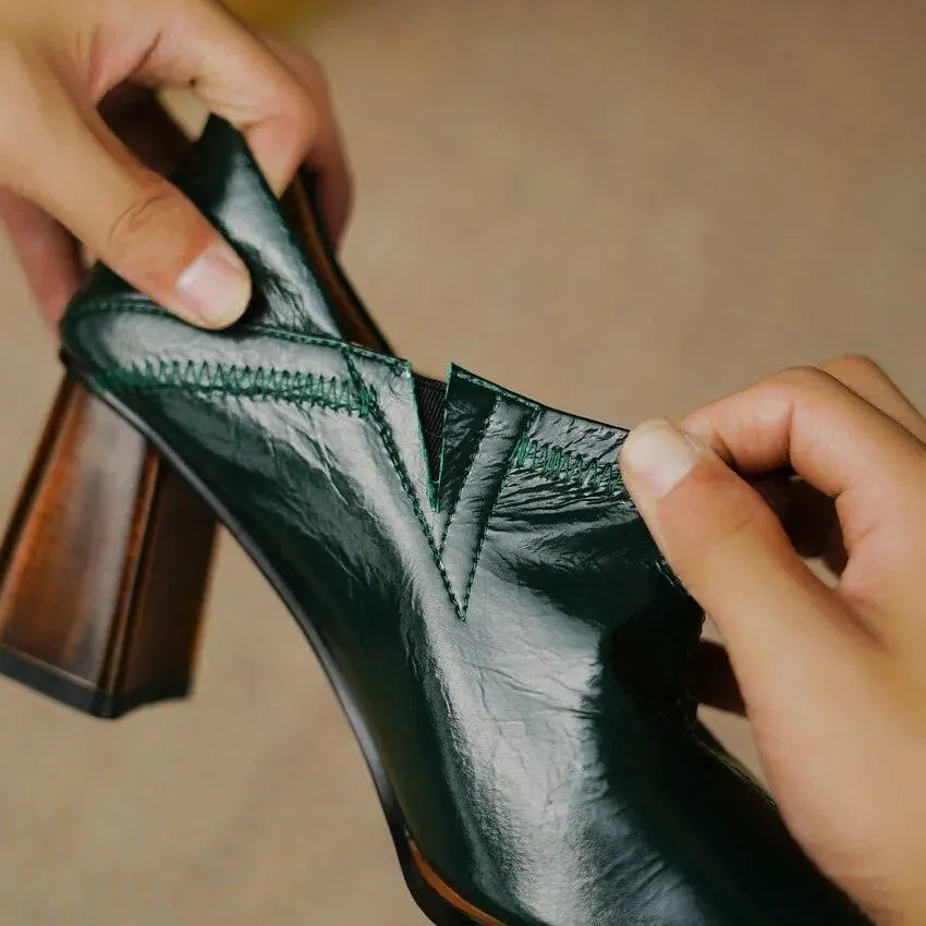 Sandra -  Square High Heels High Quality Genuine Leather