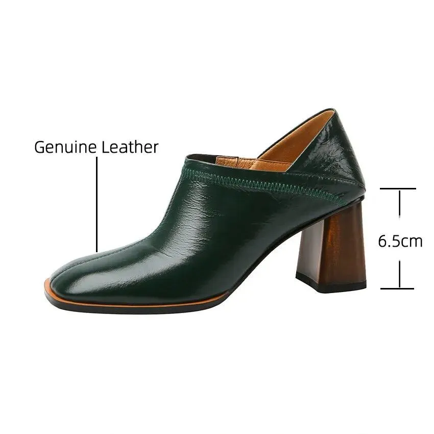 Sandra -  Square High Heels High Quality Genuine Leather