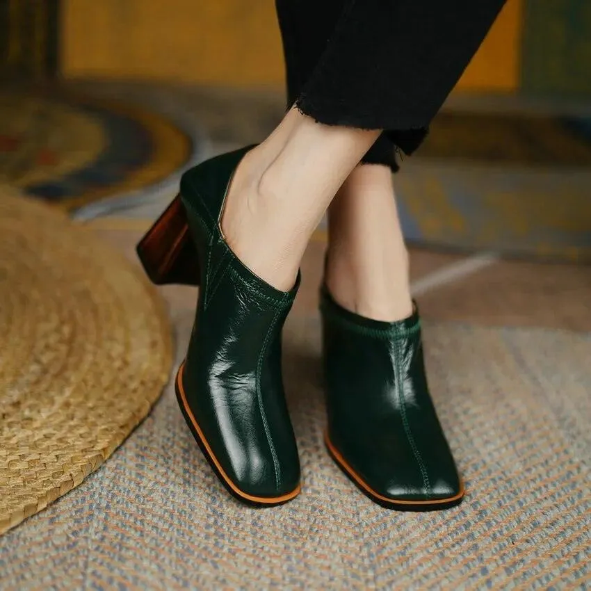 Sandra -  Square High Heels High Quality Genuine Leather