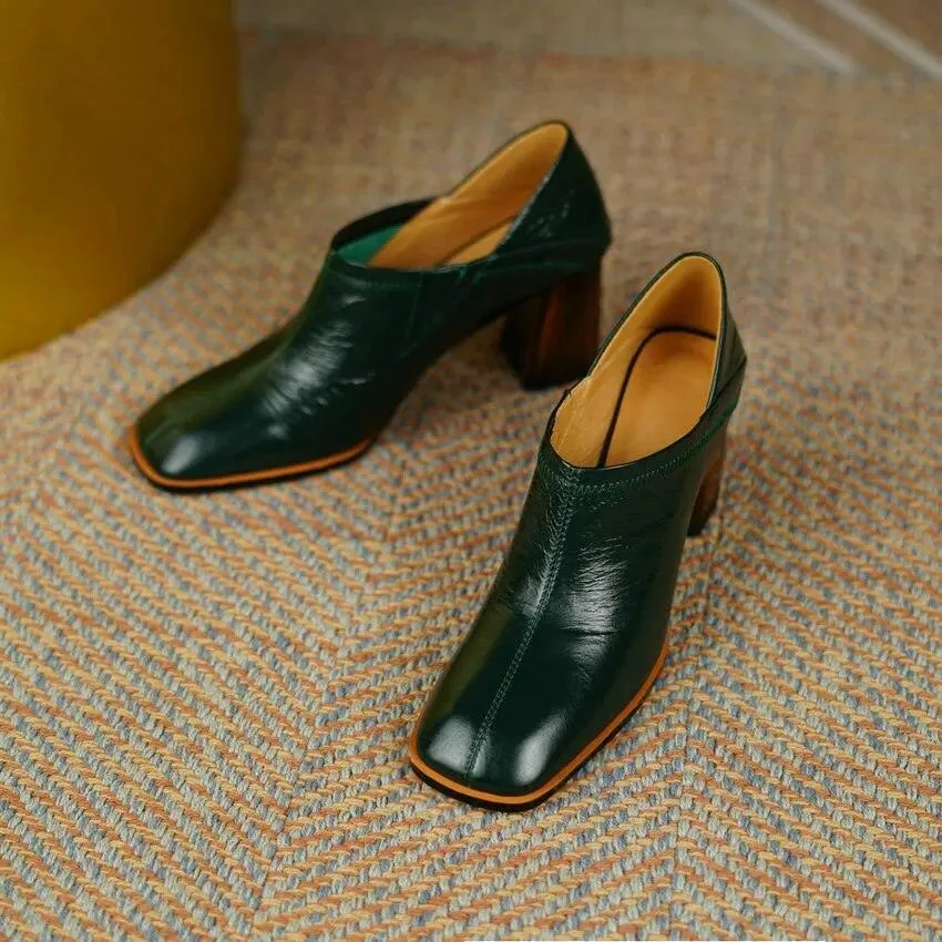 Sandra -  Square High Heels High Quality Genuine Leather