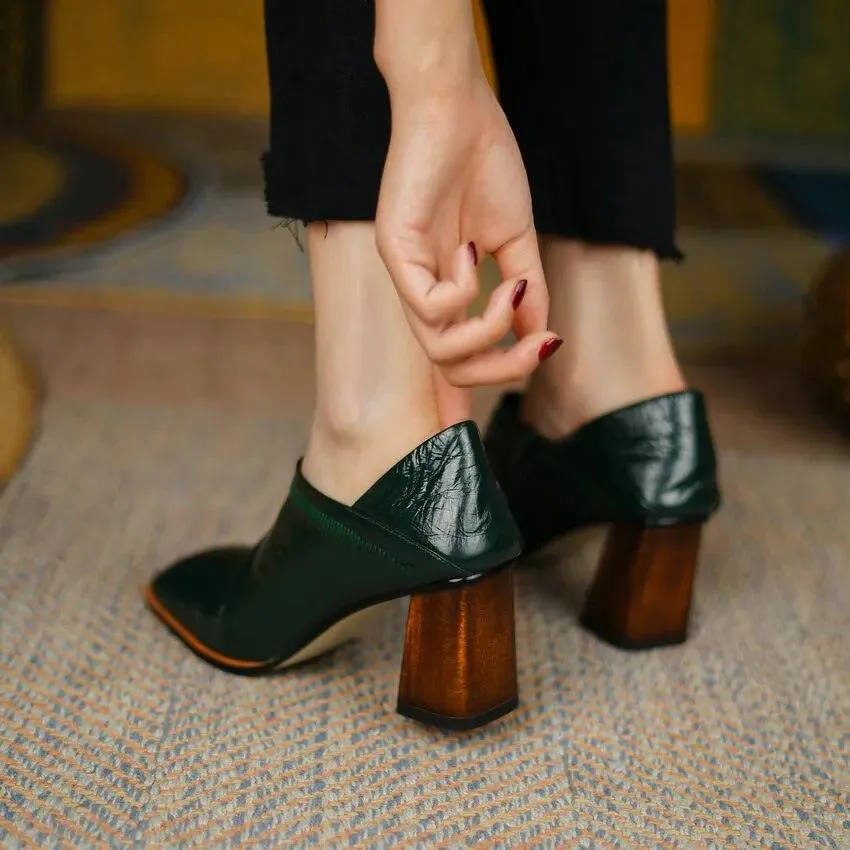 Sandra -  Square High Heels High Quality Genuine Leather