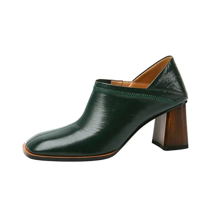 Sandra -  Square High Heels High Quality Genuine Leather