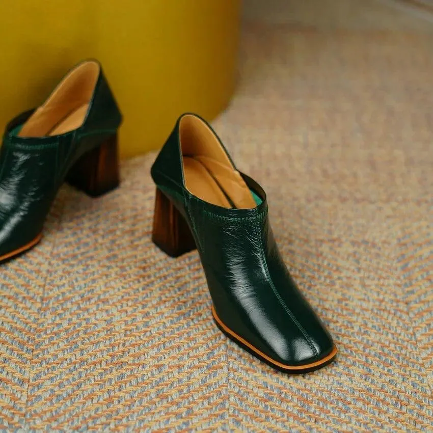 Sandra -  Square High Heels High Quality Genuine Leather