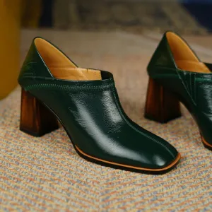 Sandra -  Square High Heels High Quality Genuine Leather