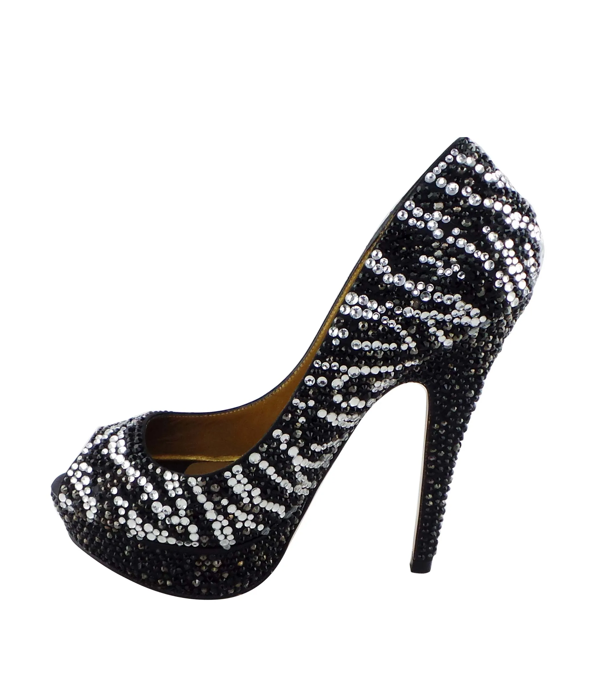 Santiago Jewel Encrusted Zebra Peep Toe Platforms
