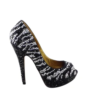Santiago Jewel Encrusted Zebra Peep Toe Platforms