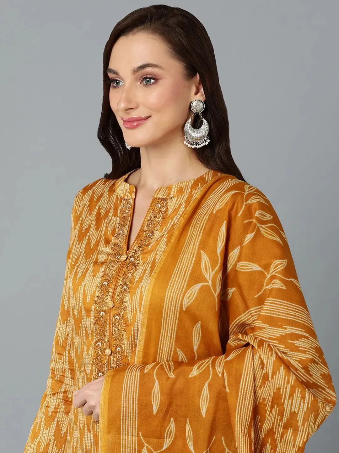 Silk Blend Ochre Yellow Straight Kurta Pant-VKSKD1815