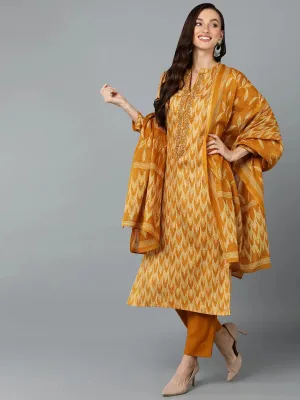 Silk Blend Ochre Yellow Straight Kurta Pant-VKSKD1815