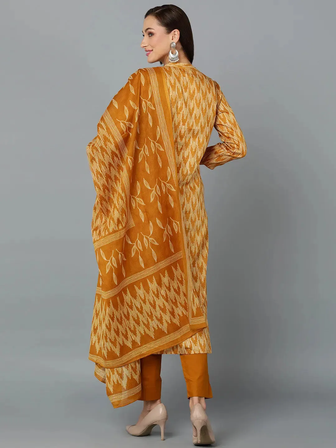 Silk Blend Ochre Yellow Straight Kurta Pant-VKSKD1815