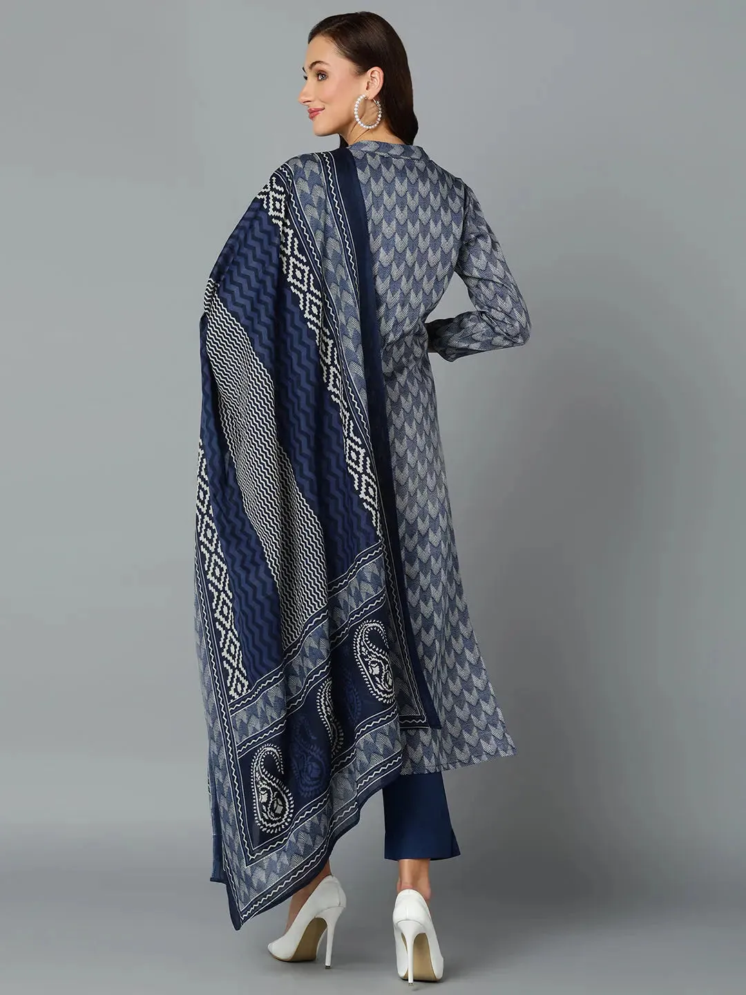 Silk Blend Prussian Blue Straight Kurta Pant-VKSKD1818