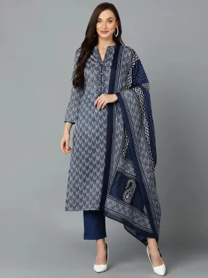 Silk Blend Prussian Blue Straight Kurta Pant-VKSKD1818