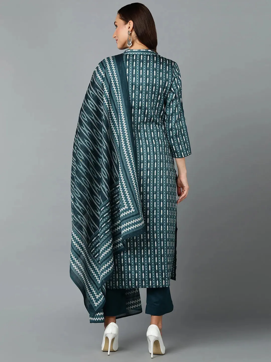 Silk Blend Teal Straight Kurta Pant With-VKSKD1810