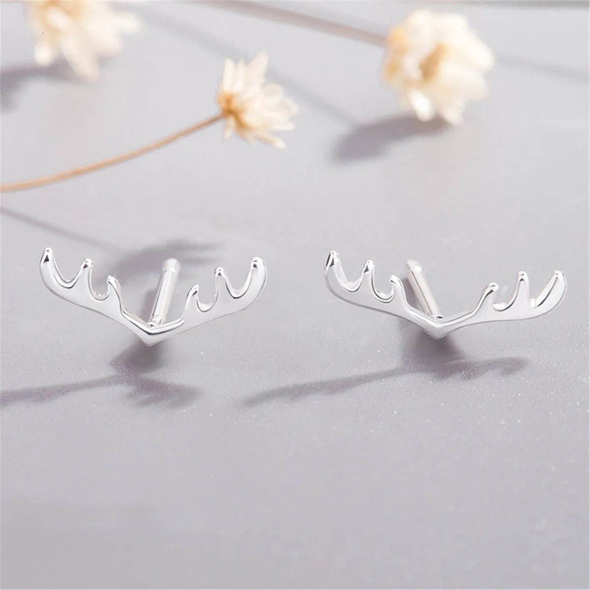 Silver-Plated Antler Stud Earrings