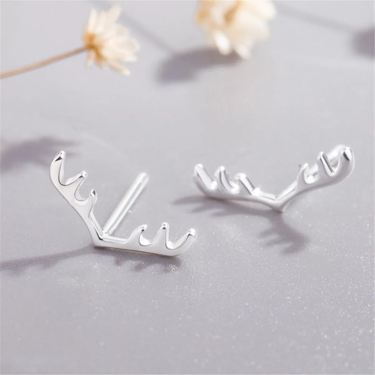 Silver-Plated Antler Stud Earrings