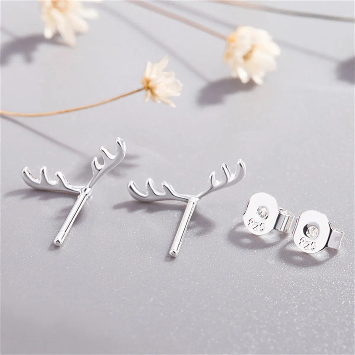 Silver-Plated Antler Stud Earrings