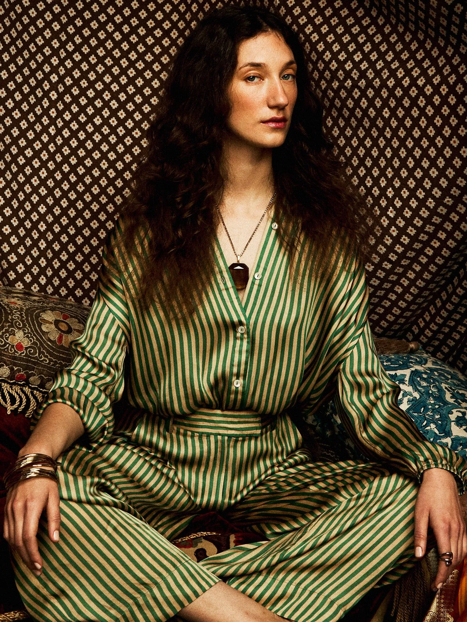 Sofia Top in Almond & Green Stripe