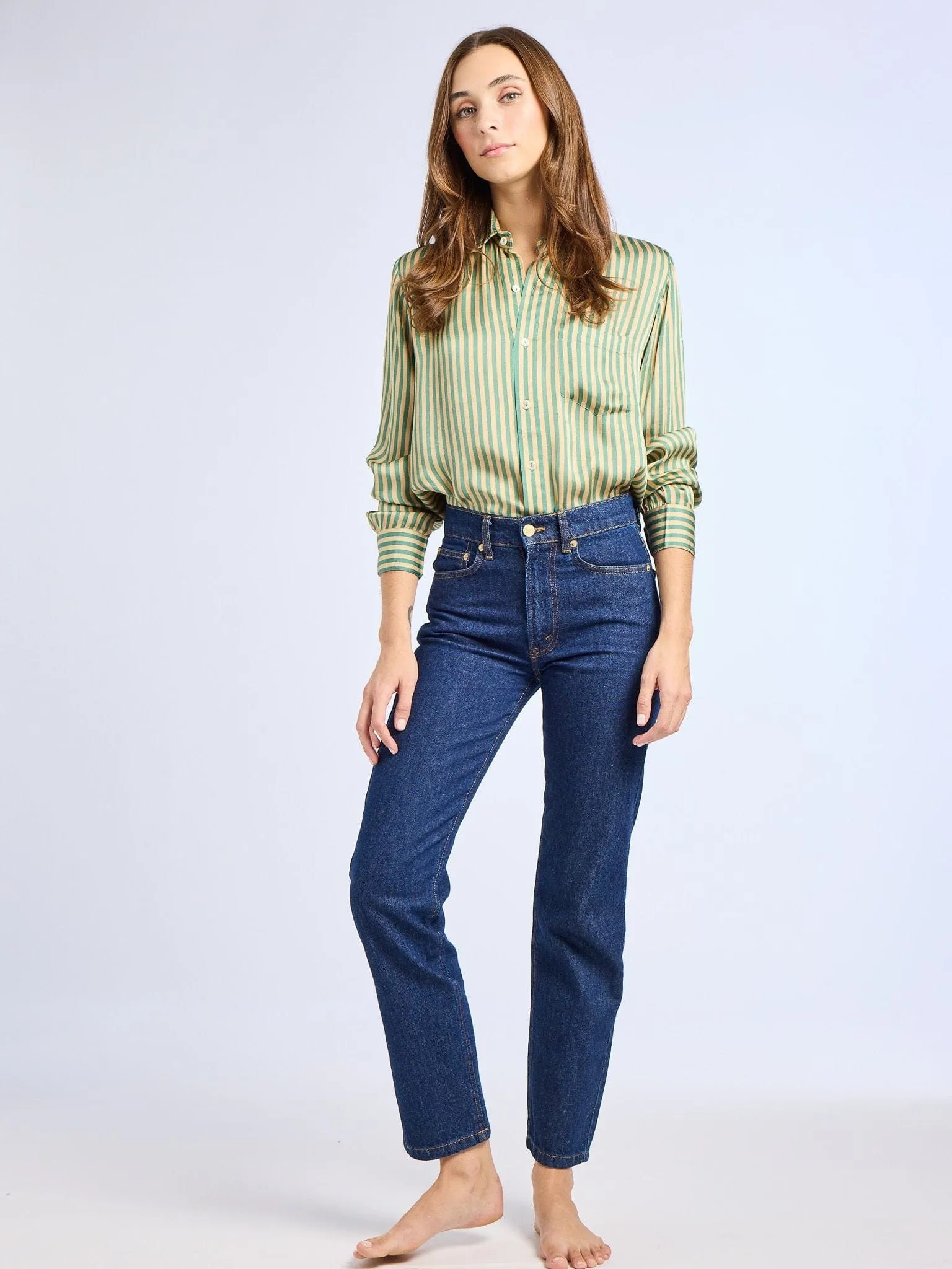 Sofia Top in Almond & Green Stripe