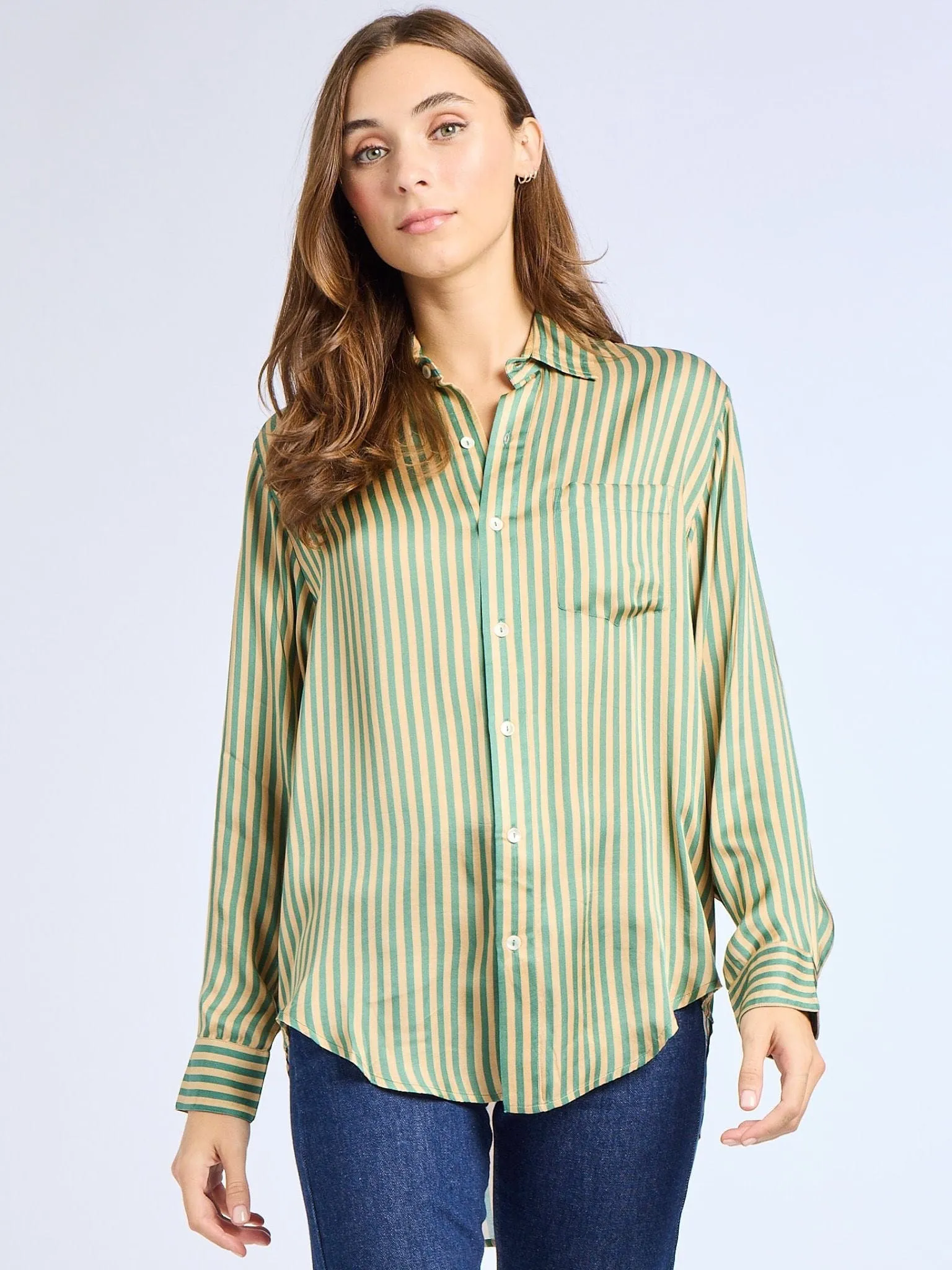 Sofia Top in Almond & Green Stripe