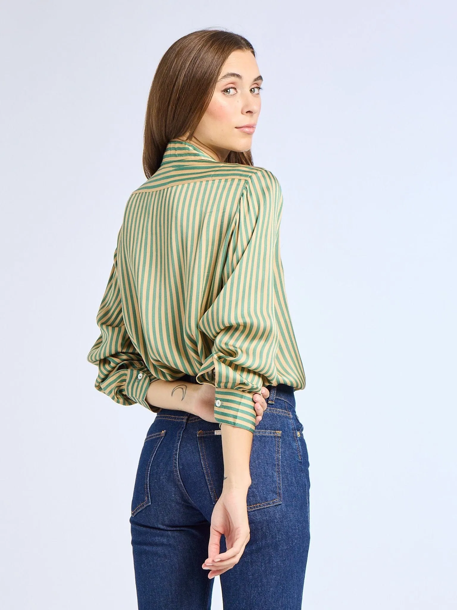 Sofia Top in Almond & Green Stripe