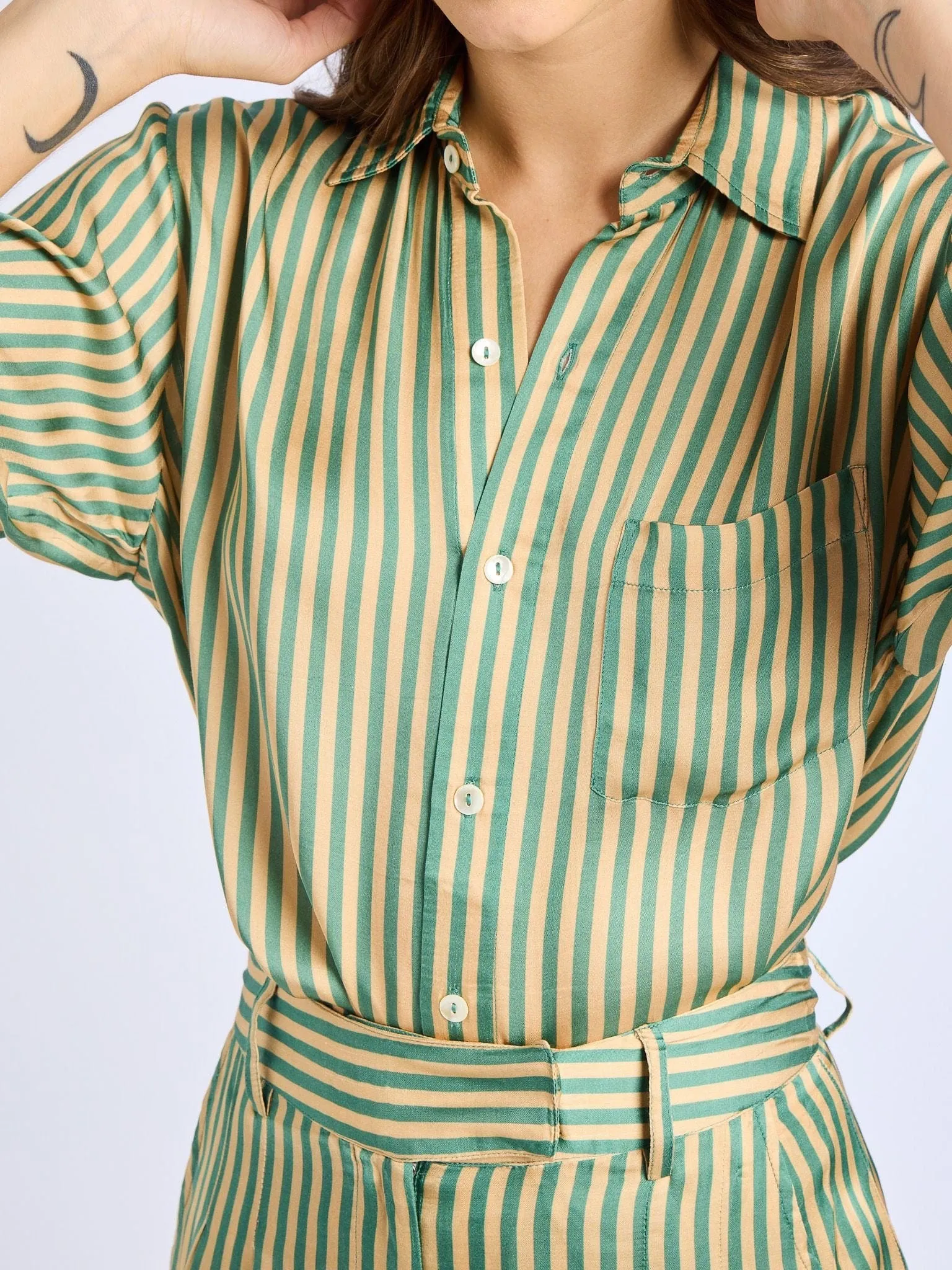Sofia Top in Almond & Green Stripe