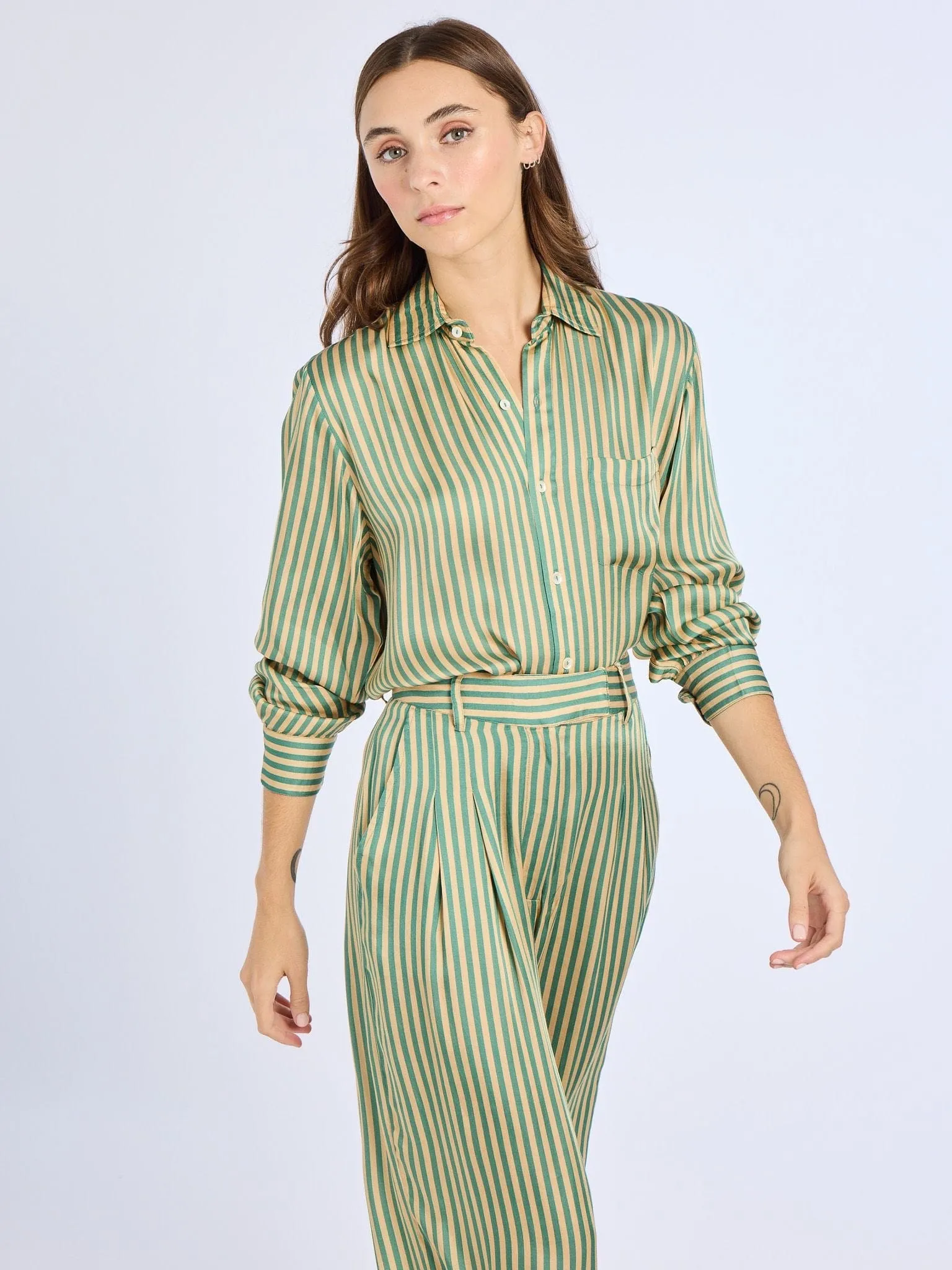 Sofia Top in Almond & Green Stripe