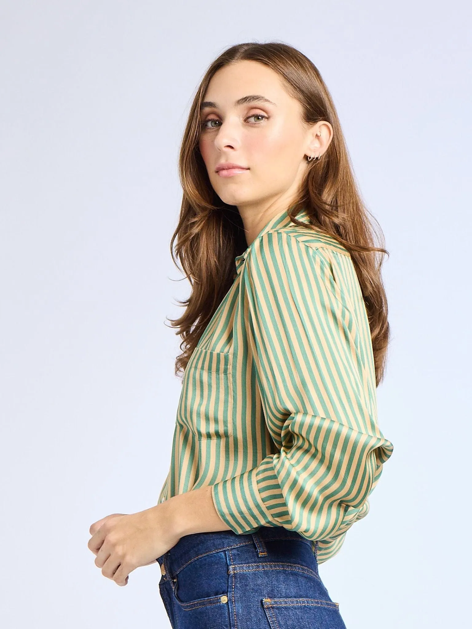 Sofia Top in Almond & Green Stripe