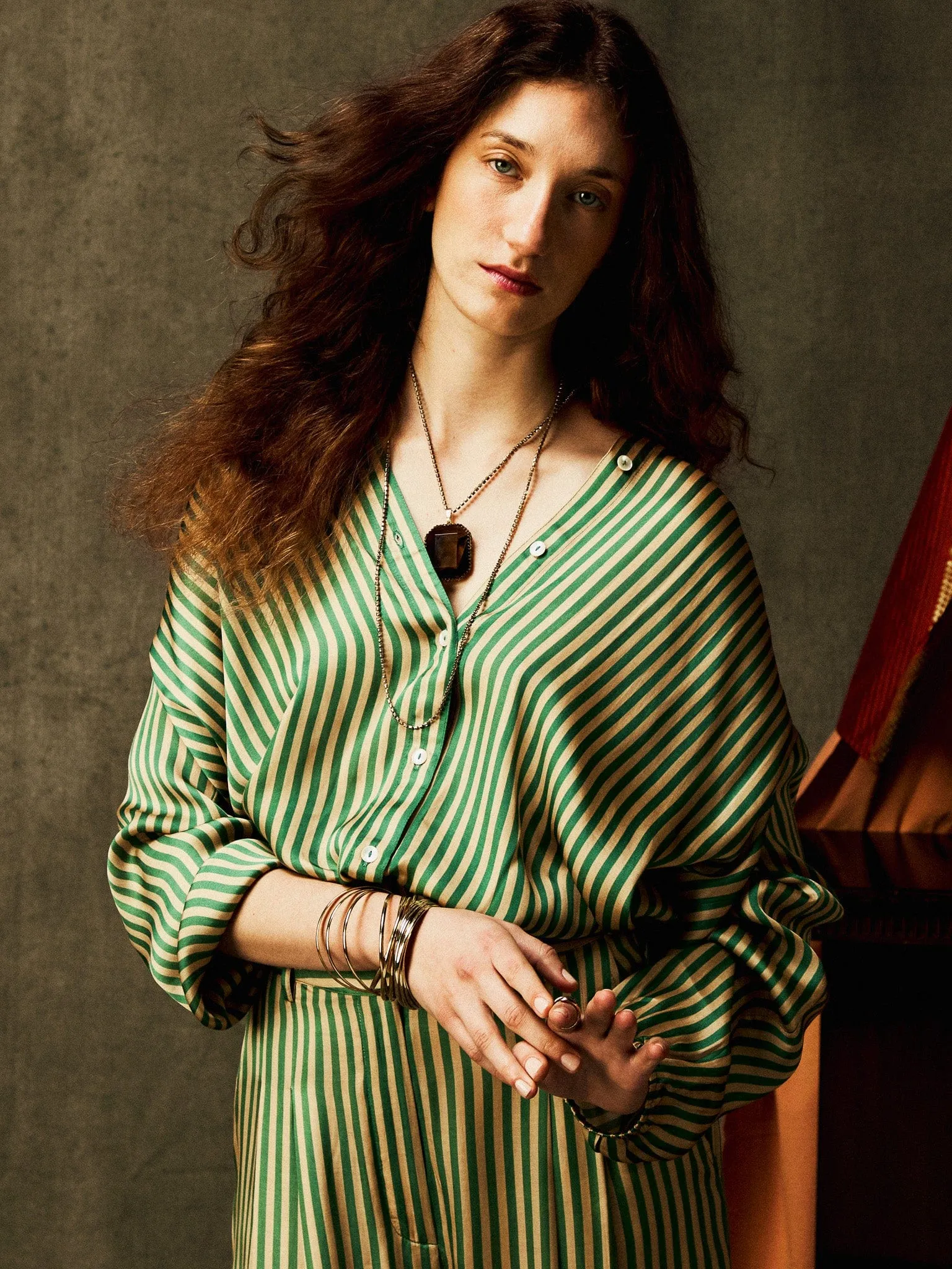 Sofia Top in Almond & Green Stripe