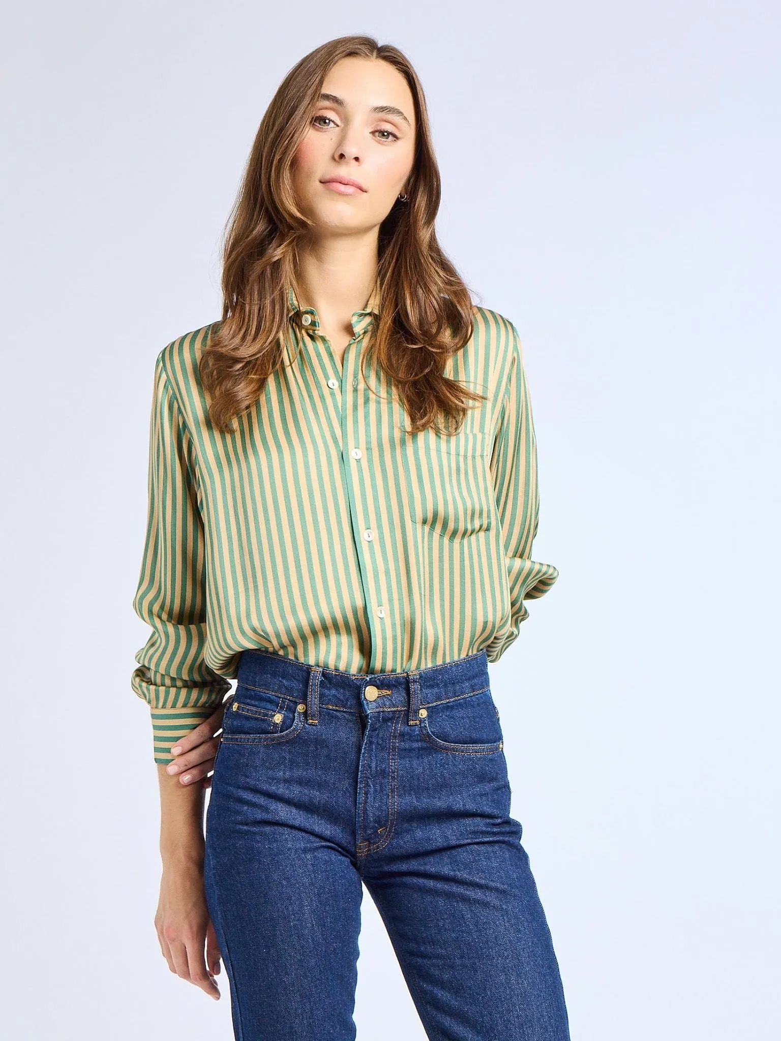 Sofia Top in Almond & Green Stripe