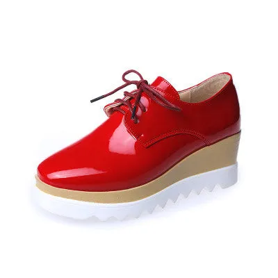 Stars Womens Flats Round Toe Patent Leather Platform Shoes Oxford Lace up Derby Shoes Size 35-39 Brogue Shoes PX69