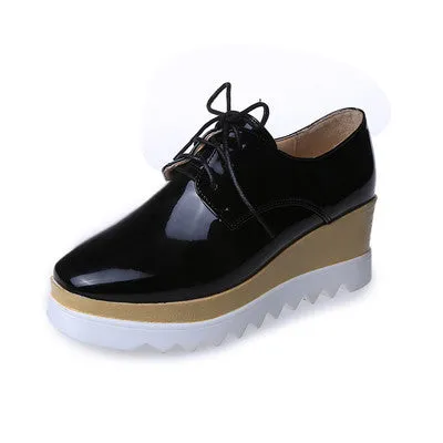 Stars Womens Flats Round Toe Patent Leather Platform Shoes Oxford Lace up Derby Shoes Size 35-39 Brogue Shoes PX69