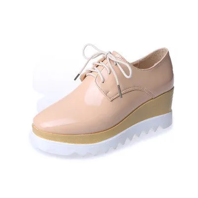 Stars Womens Flats Round Toe Patent Leather Platform Shoes Oxford Lace up Derby Shoes Size 35-39 Brogue Shoes PX69