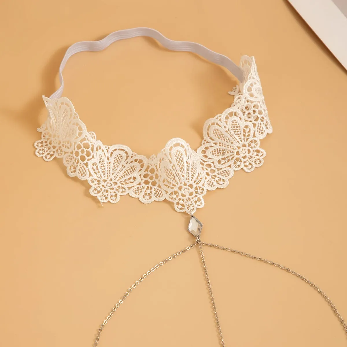 Trendy Layered Crystal Charm Elastic Lace Thigh Leg Chain