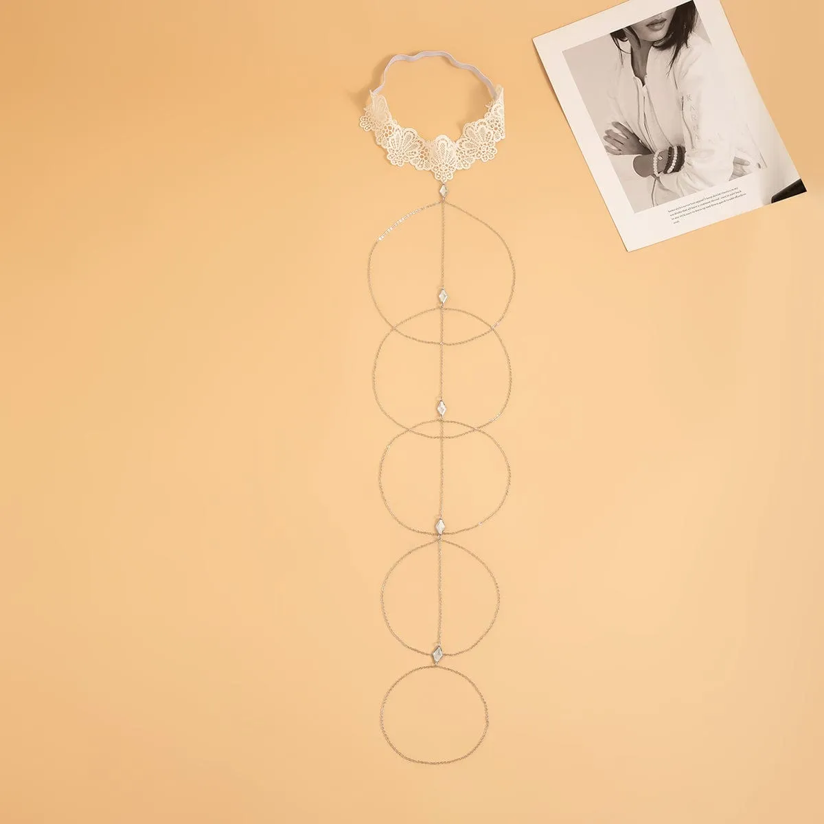 Trendy Layered Crystal Charm Elastic Lace Thigh Leg Chain